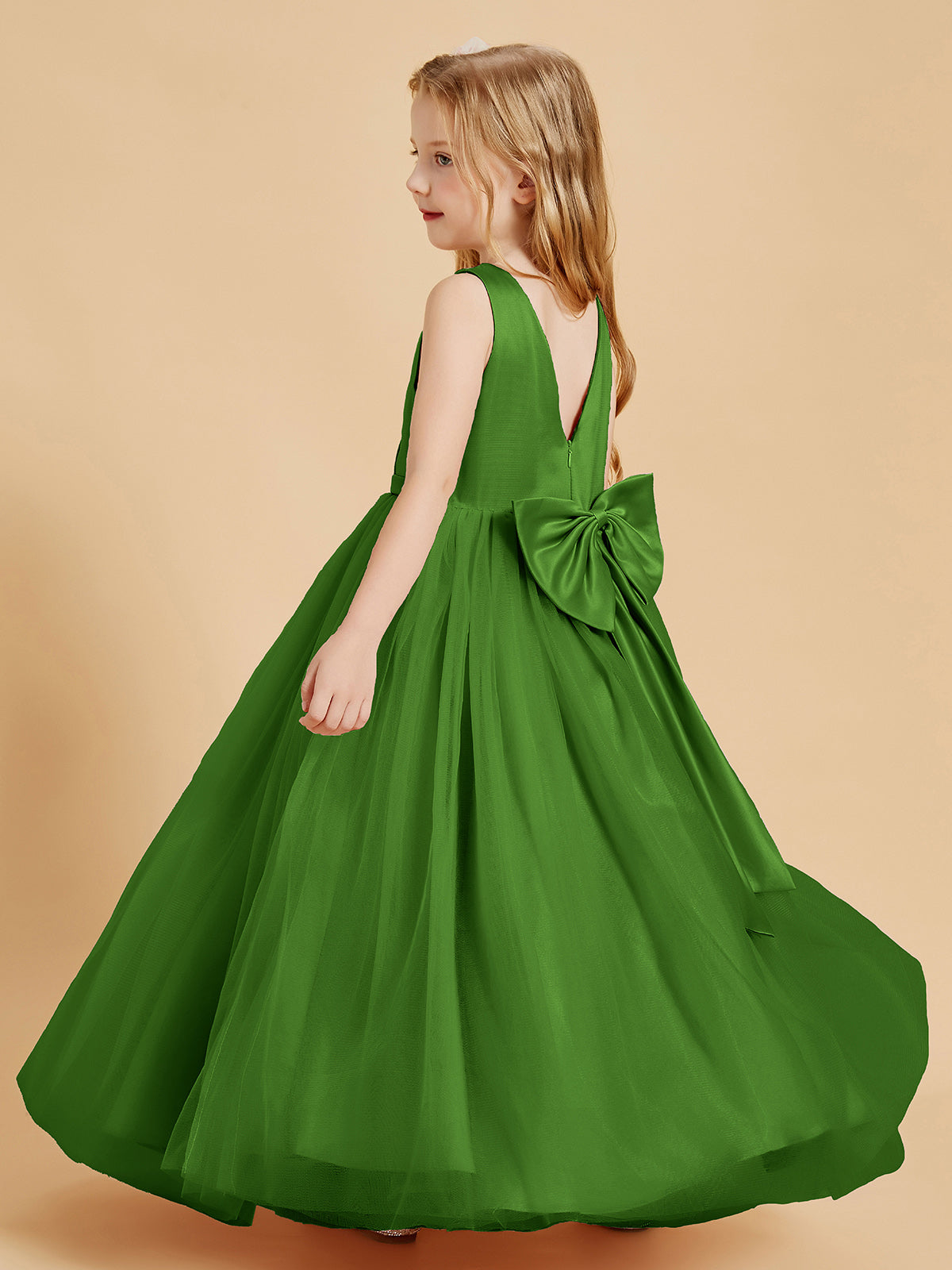 Tulle Junior Bridesmaid Dresses Satin Top Moss